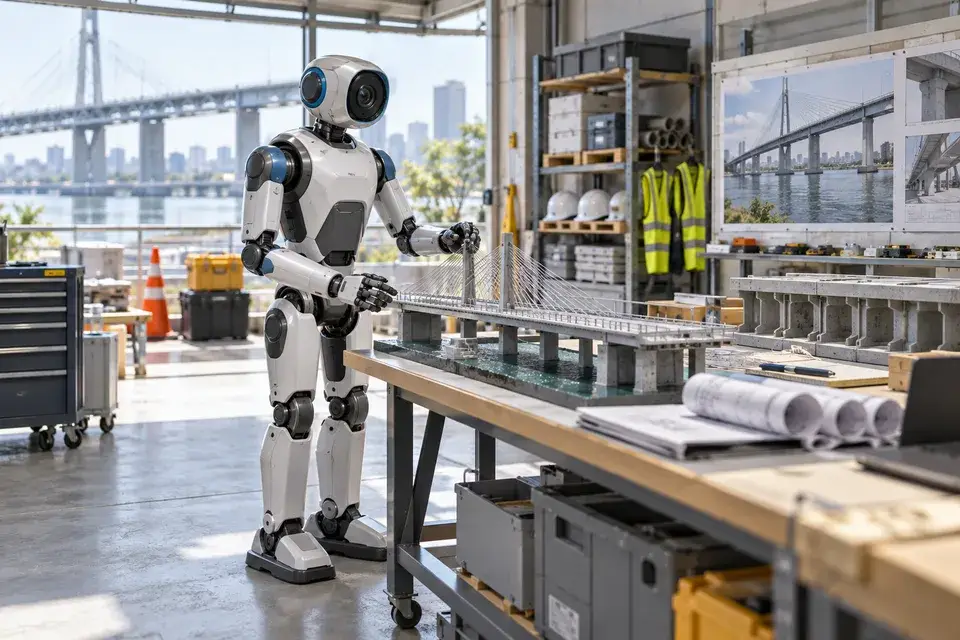 Conceptual humanoid robot in an infrastructure training environment